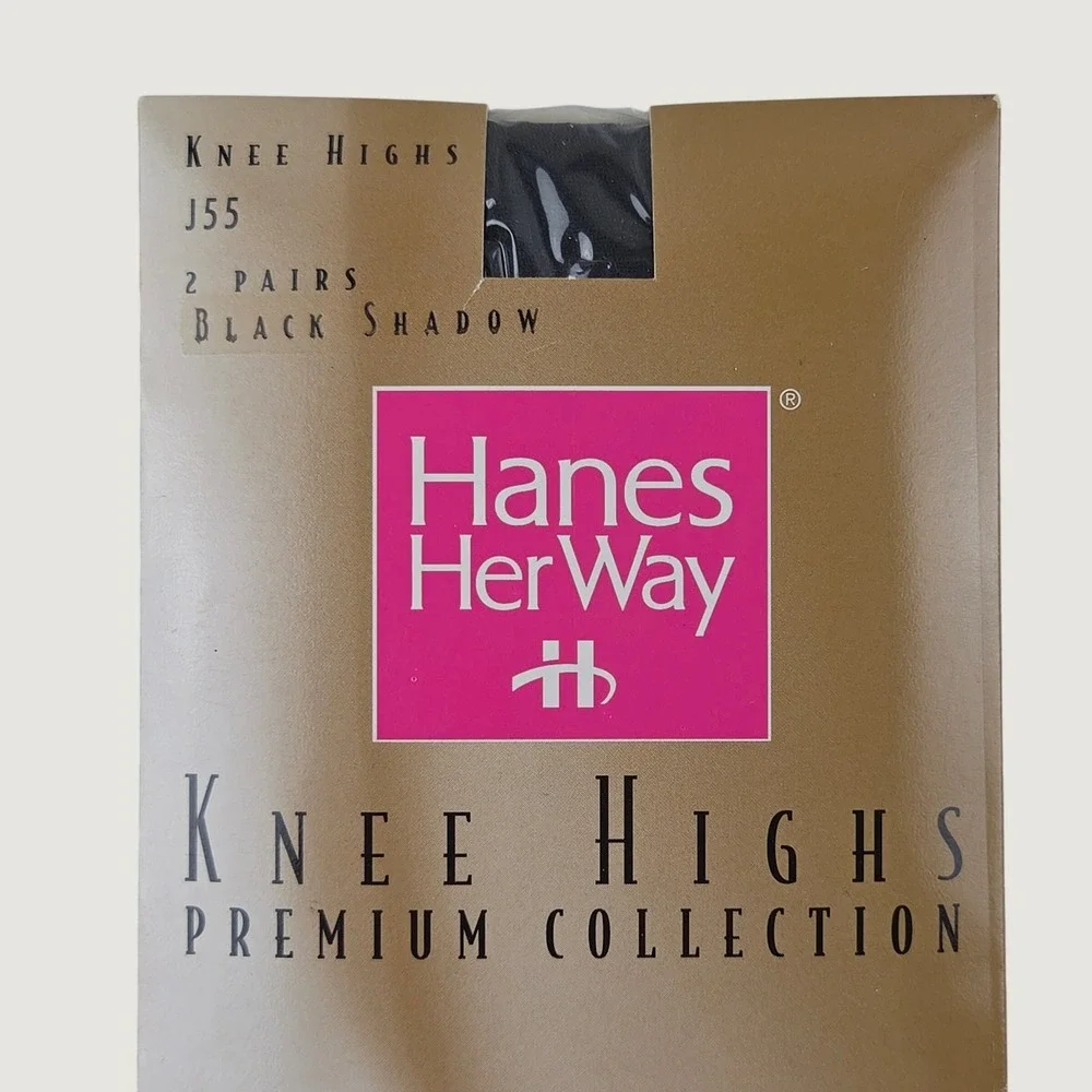 NOS Vintage Hanes Her Way Knee Highs One Size Black  Premium Sheer 2 Pairs